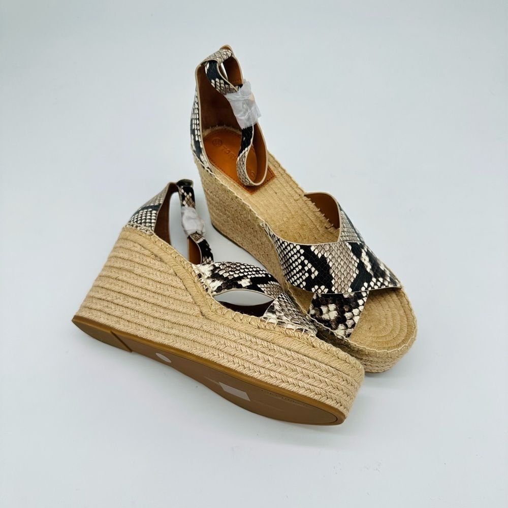 Tory Burch Selby Snake Printed Leather Wedge Platform Espadrille Sandals Size 11